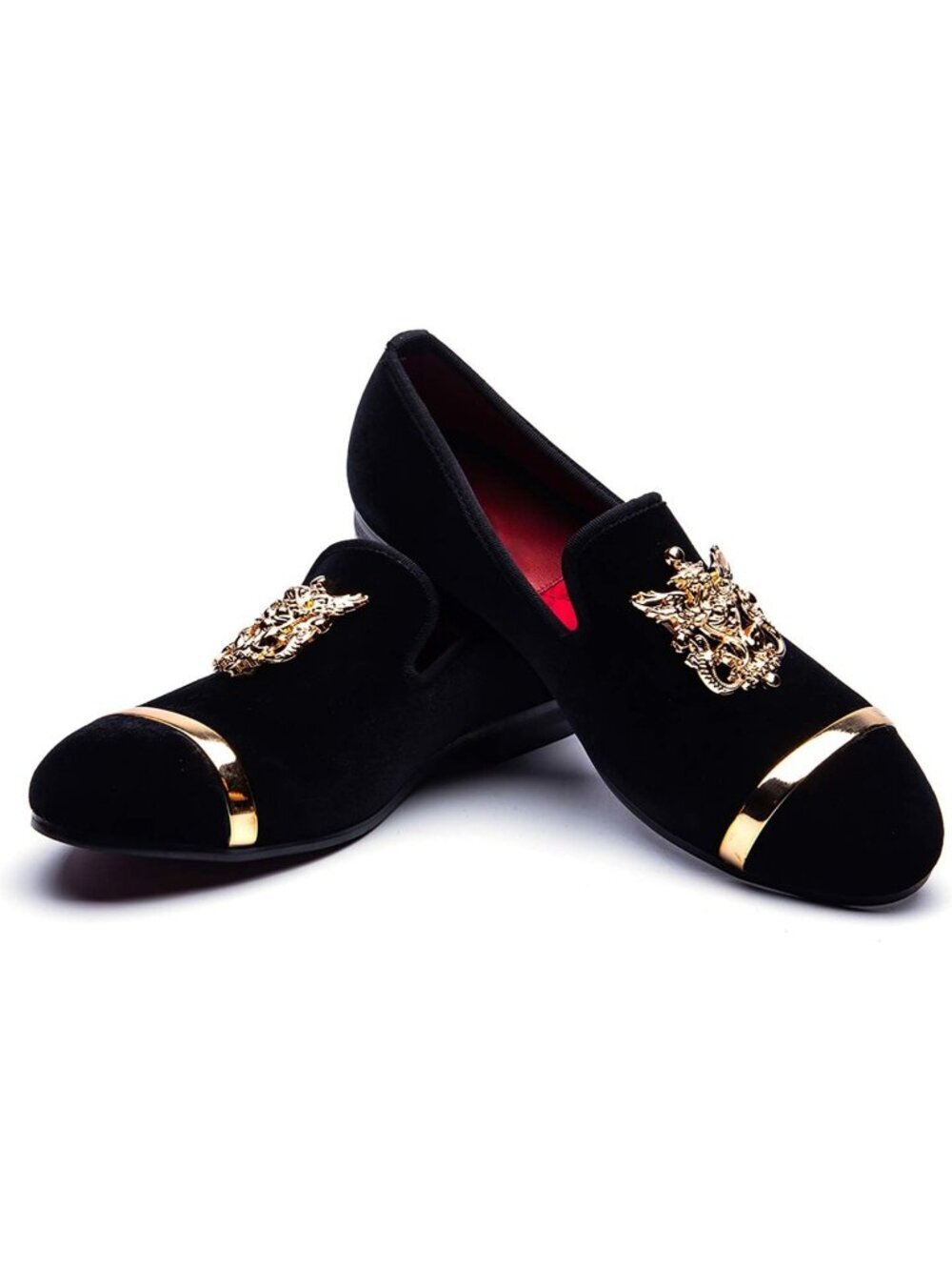 JITAI Men's Black02 Velvet Loafer Lion Buckle Penny Slip On Leather Formal Shoes